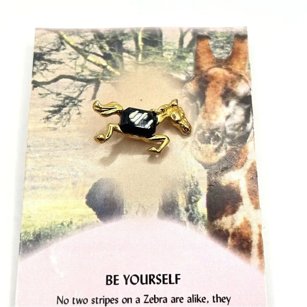 Gold Zebra Lapel Pin Black and White Striped Crystal Brooch